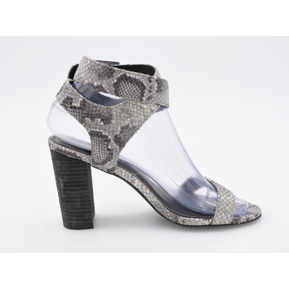 Charles David Sandals Womens 6 Gray Leather Snake Print Block Heel Gladiator - Picture 4 of 10